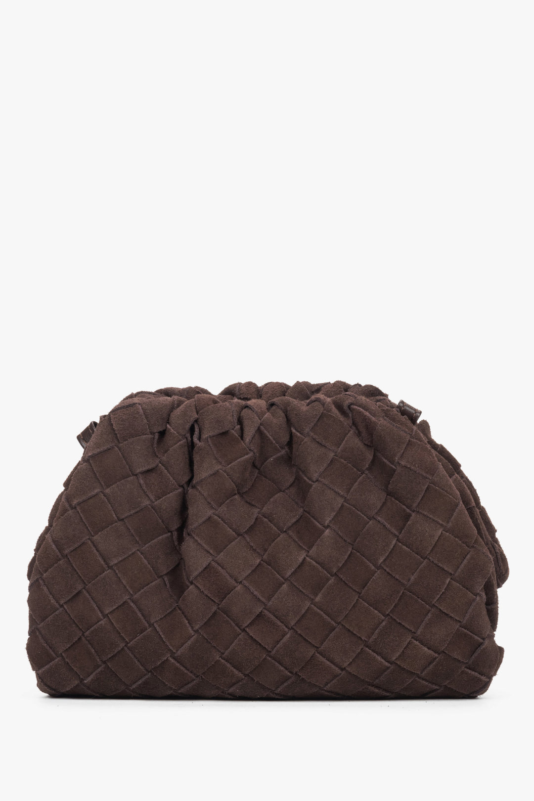 Kleine dunkelbraune Damen-Beuteltasche von Estro aus weichem Veloursleder.