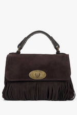 Kleine dunkelbraune Damen-Handtasche aus edlem italienischem Velours mit Fransen Estro ER00117426.