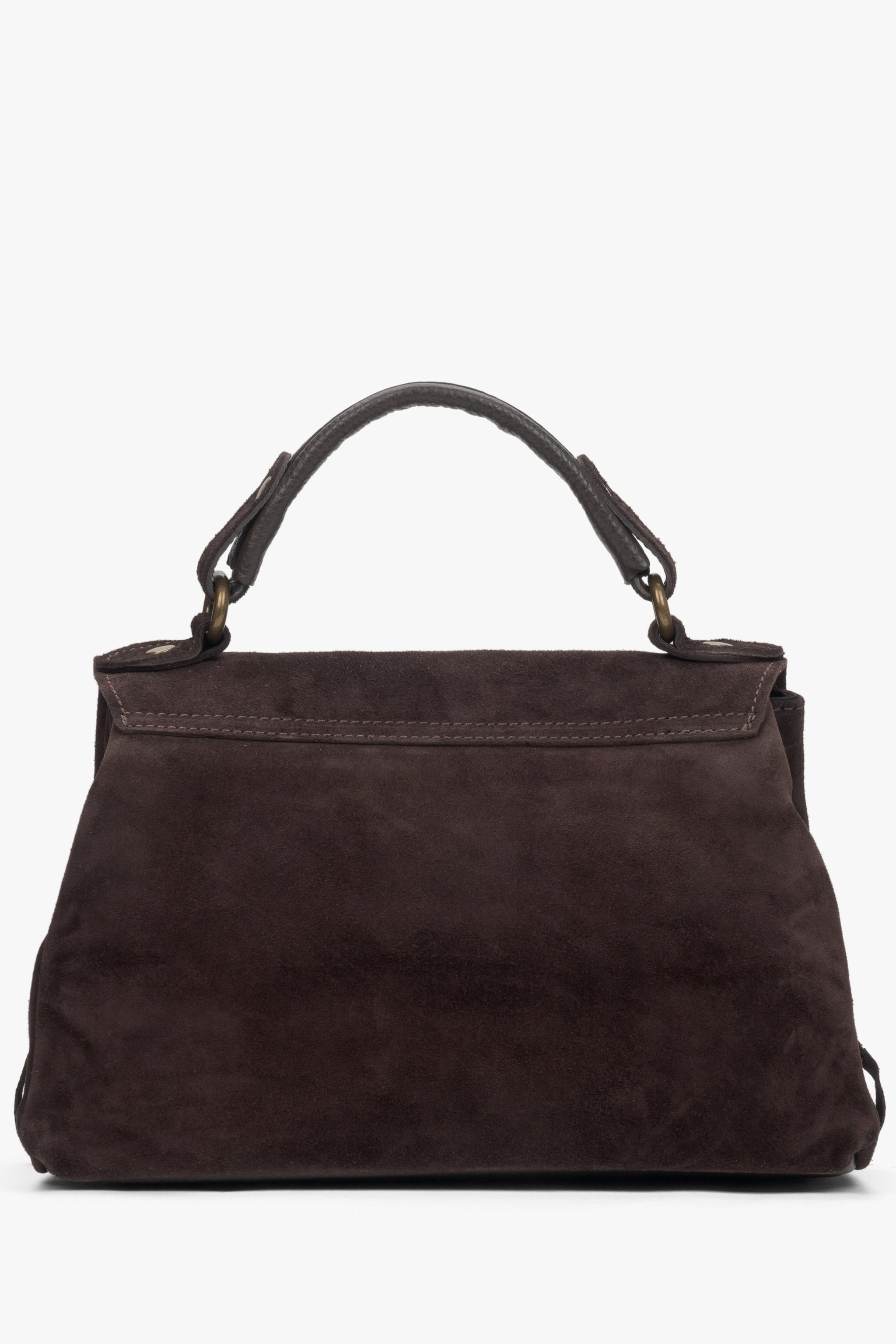 Kleine dunkelbraune Damen-Handtasche aus edlem italienischem Velours mit Fransen Estro.