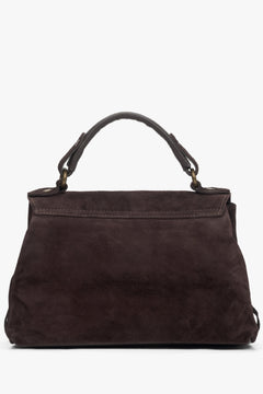 Kleine dunkelbraune Damen-Handtasche aus edlem italienischem Velours mit Fransen Estro.