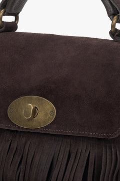 Kleine dunkelbraune Damen-Handtasche aus edlem italienischem Velours mit Fransen Estro.