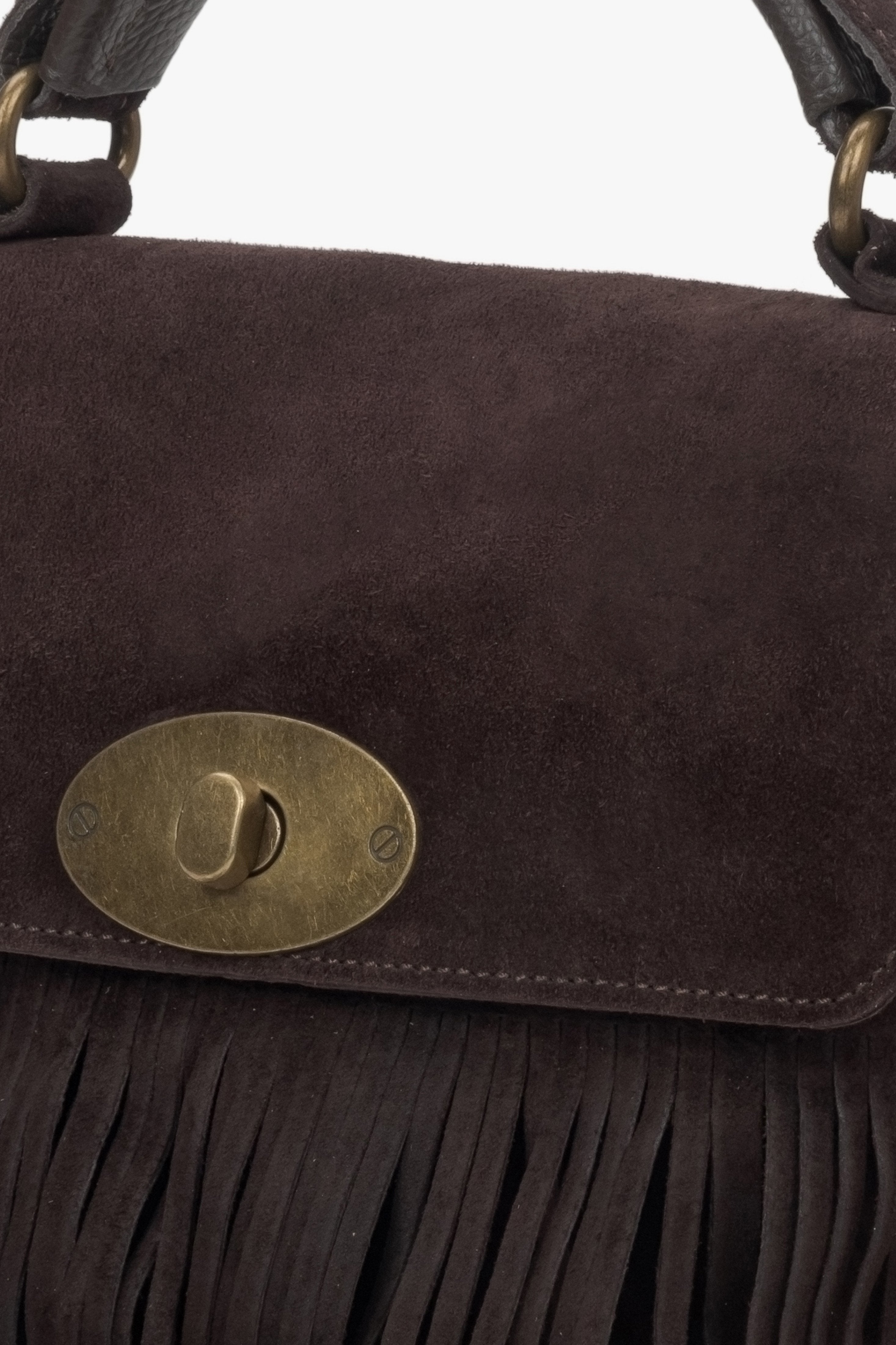 Kleine dunkelbraune Damen-Handtasche aus edlem italienischem Velours mit Fransen Estro.