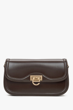 Kleine dunkelbraune Damen-Schultertasche mit edlen goldfarbenen Beschlägen Estro ER00115778.