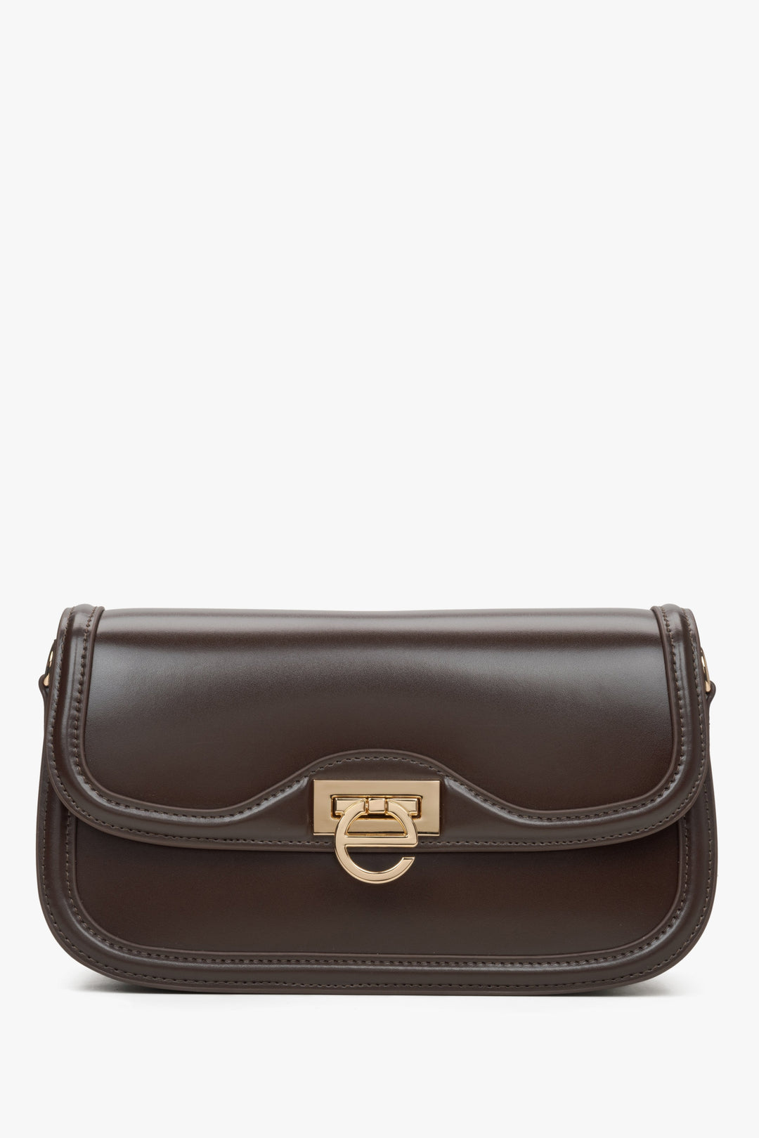 Kleine dunkelbraune Damen-Schultertasche mit edlen goldfarbenen Beschlägen Estro ER00115778.