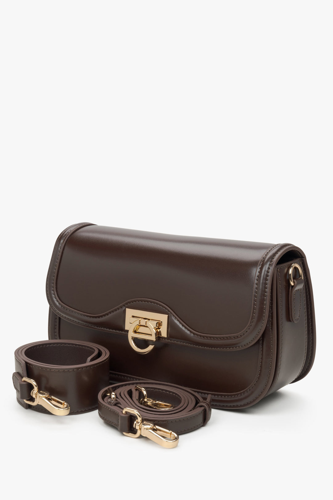 Kleine dunkelbraune Damen-Schultertasche mit edlen goldfarbenen Beschlägen Estro ER00115778