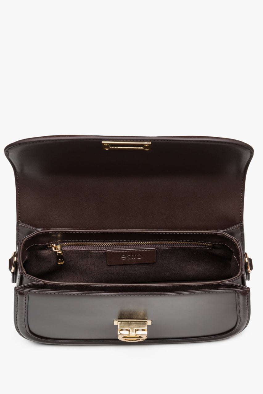 Kleine dunkelbraune Damen-Schultertasche mit edlen goldfarbenen Beschlägen Estro ER00115778