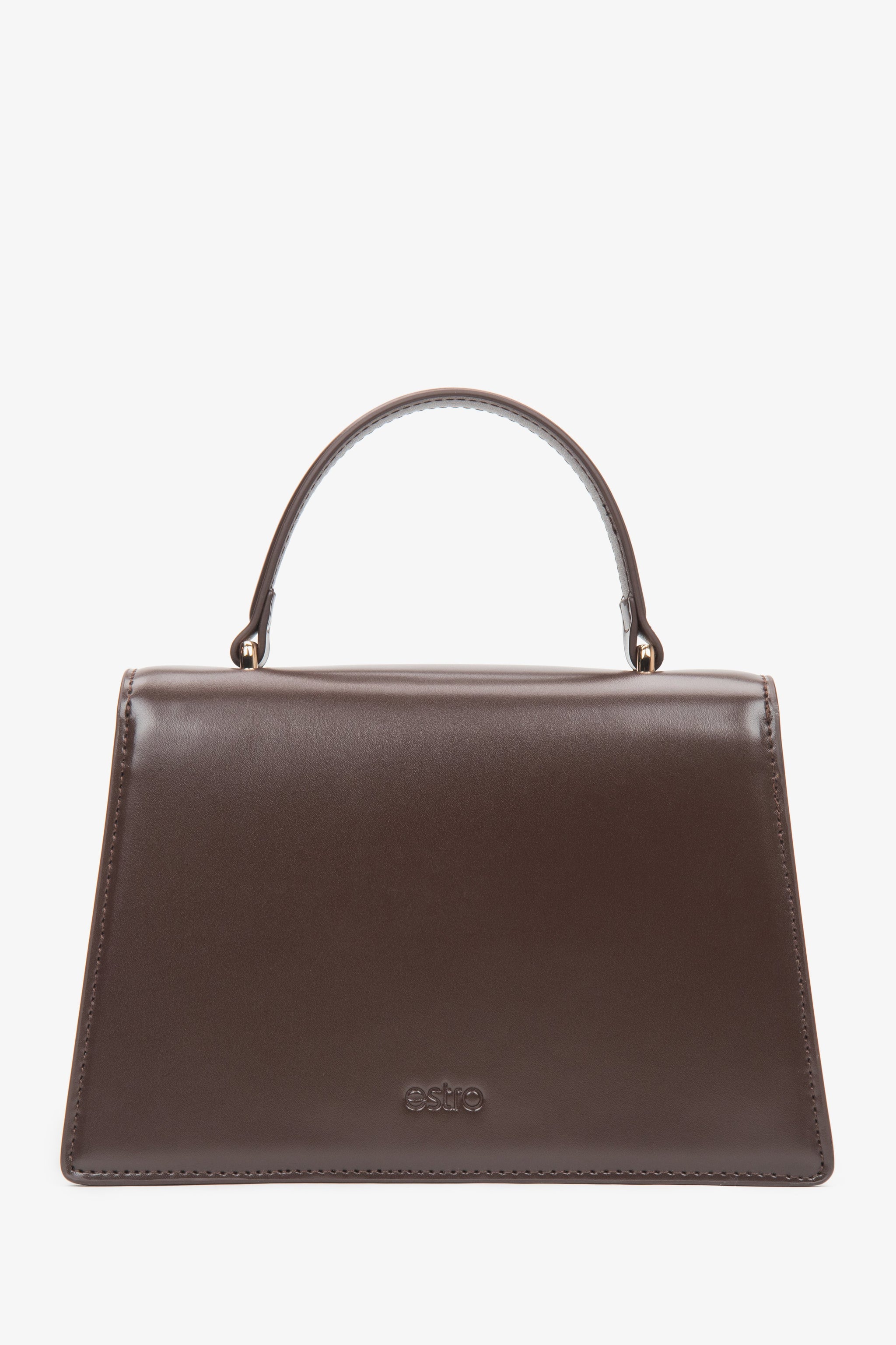 Elegante dunkelbraune Leder-Handtasche mit stabilen Tragegriffen.