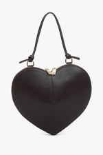 Frontale Ansicht der dunkelbraunen Damen-Schultertasche aus Glattleder in markanter Herzform