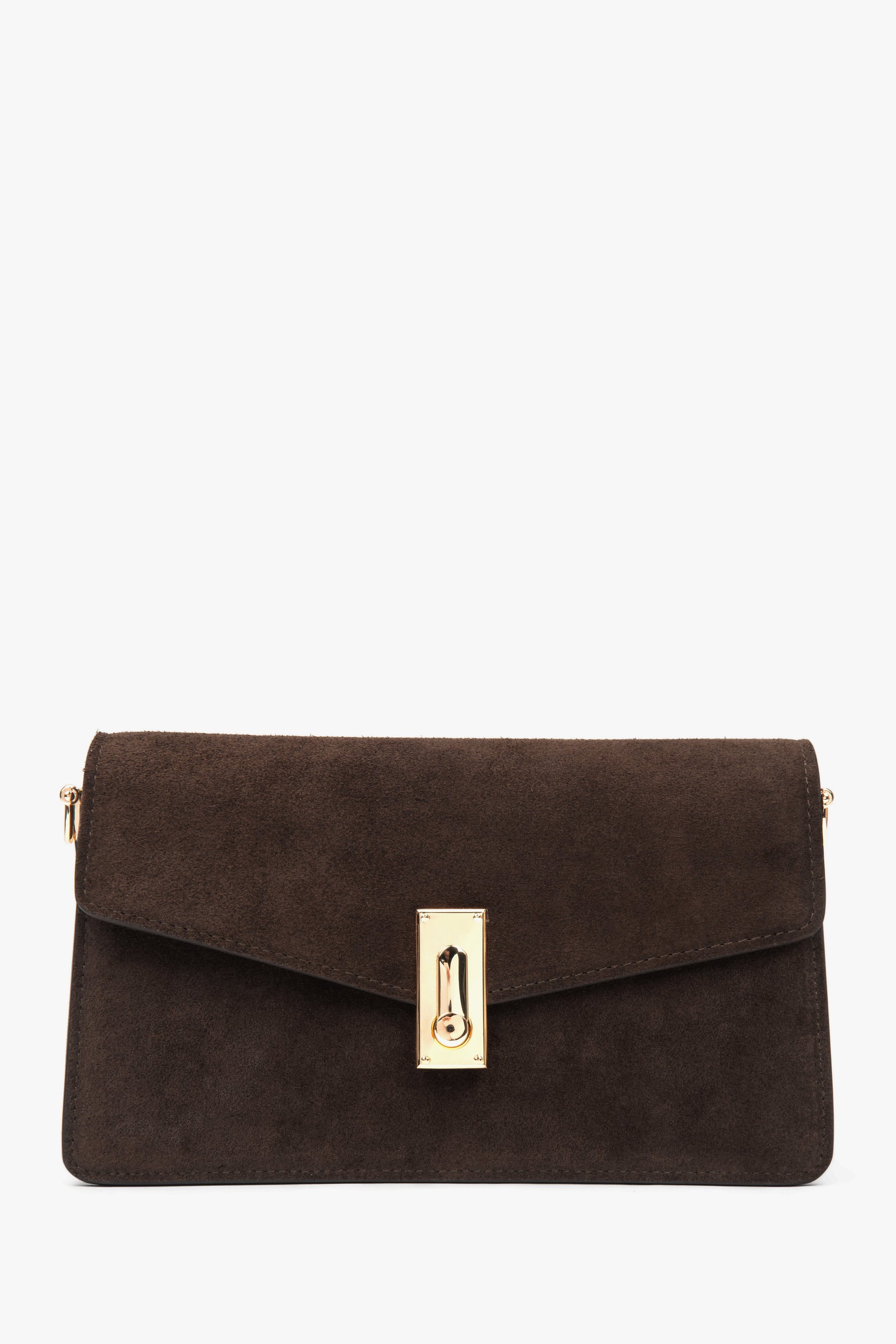 Kleine dunkelbraune Damen-Schultertasche von Estro aus weichem Veloursleder.