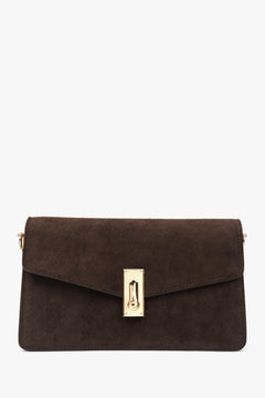 Kleine dunkelbraune Damen-Schultertasche von Estro aus weichem Veloursleder.