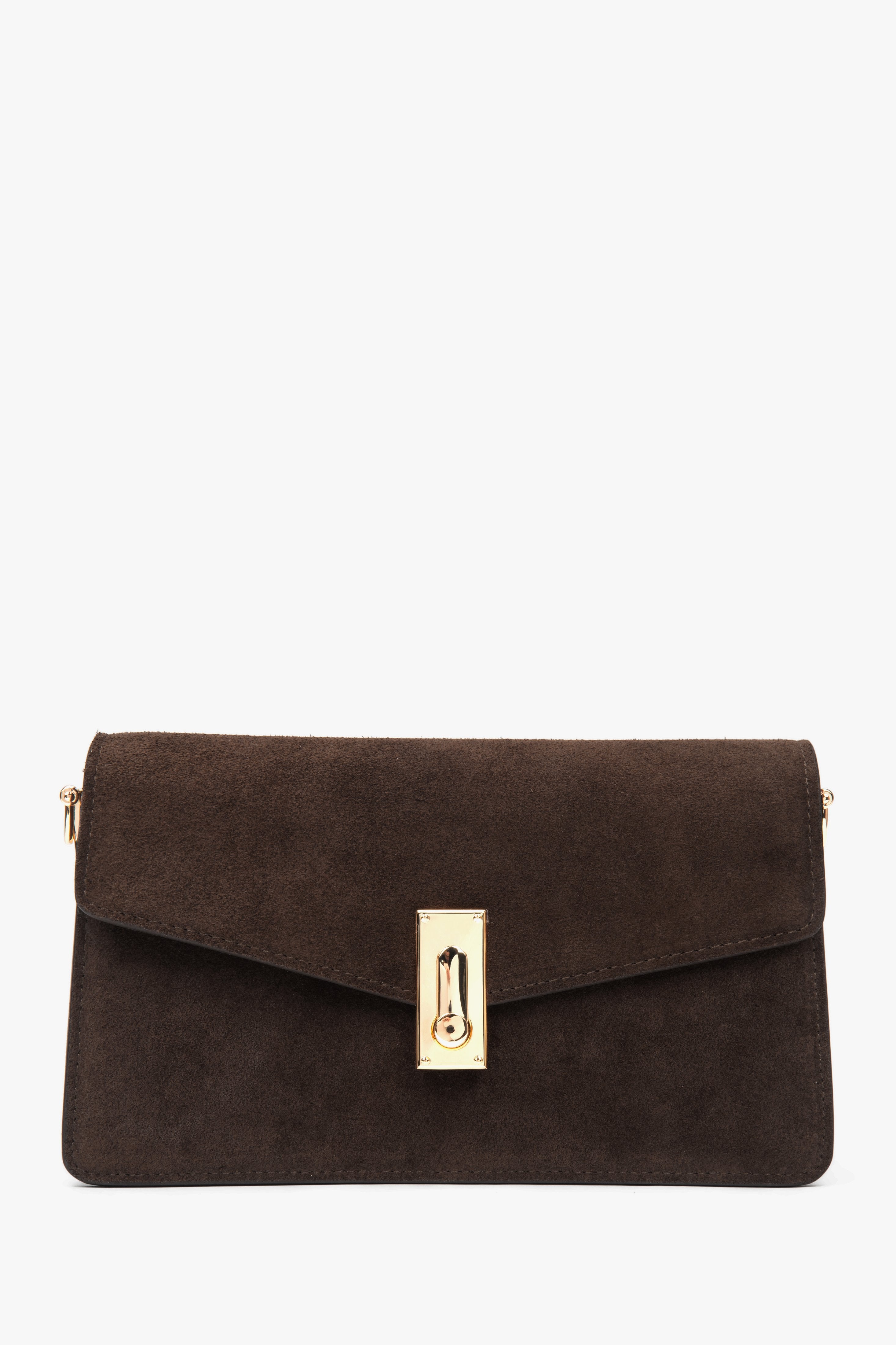 Kleine dunkelbraune Damen-Schultertasche von Estro aus weichem Veloursleder.