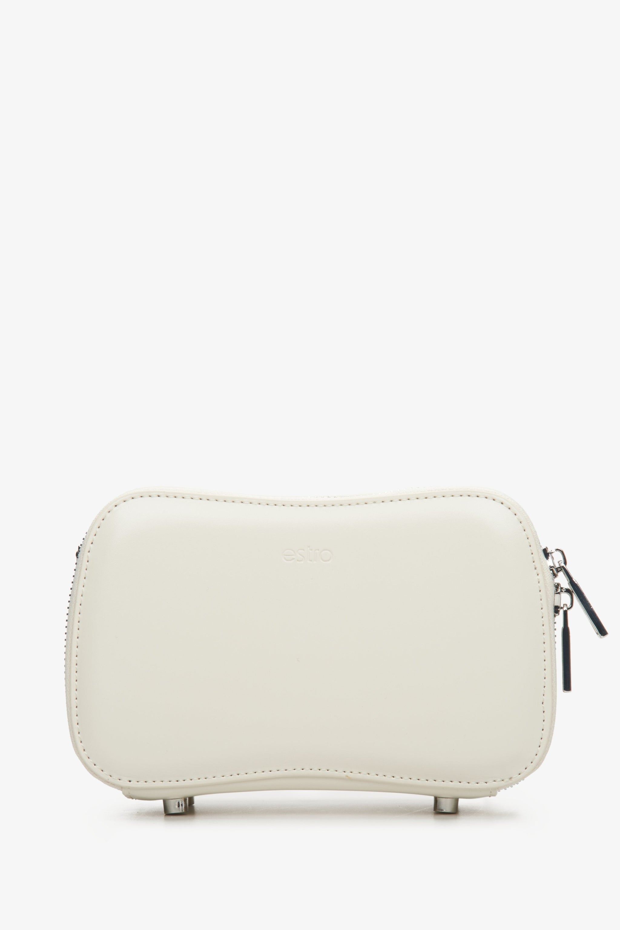 Damenhandtasche aus hellbeigem Echtleder von Estro – Rückseite.