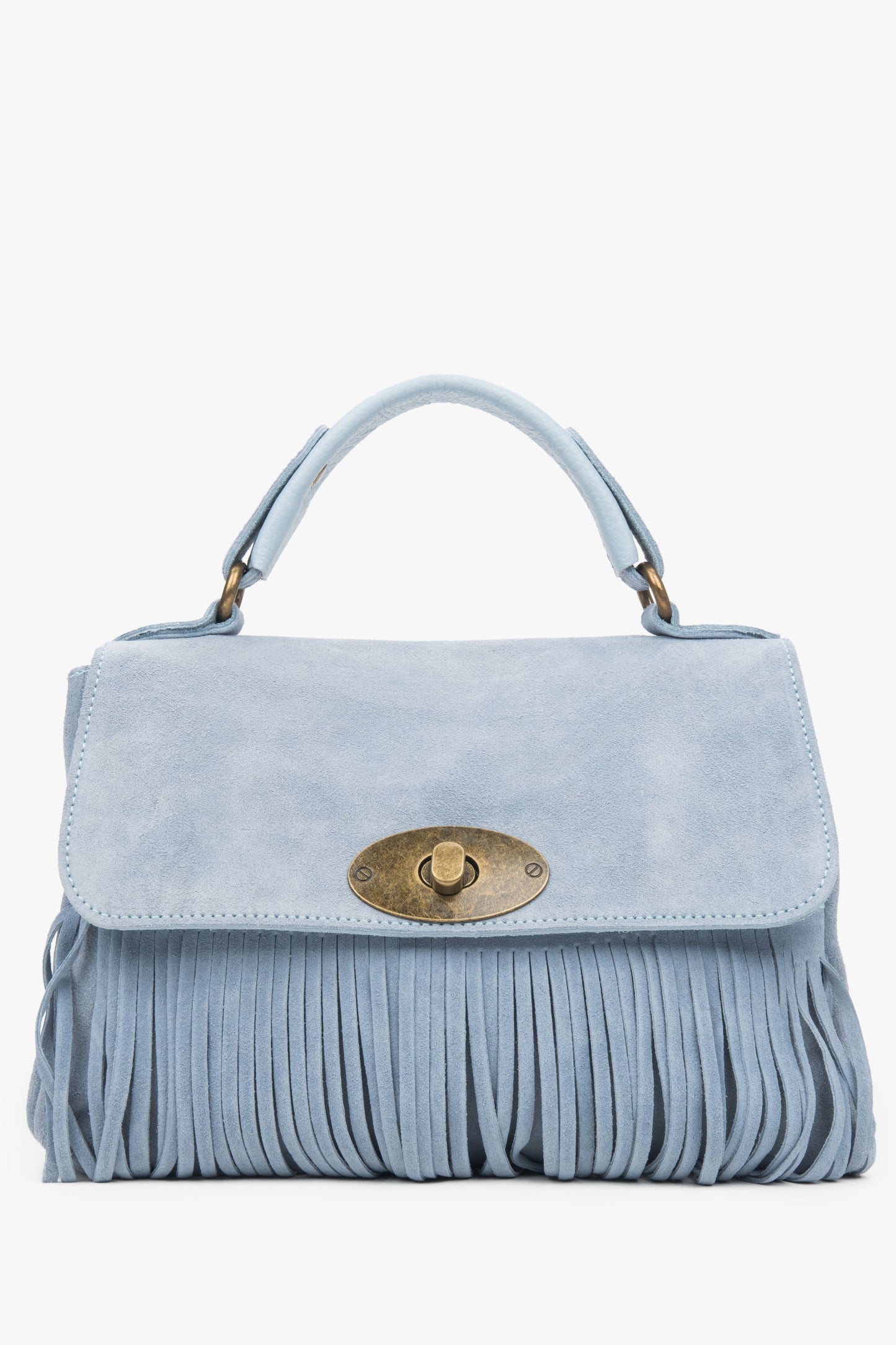 Kleine hellblaue Damen-Handtasche aus edlem italienischem Velours mit Fransen Estro ER00117910.
