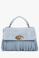Kleine hellblaue Damen-Handtasche aus edlem italienischem Velours mit Fransen Estro ER00117910.