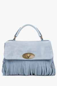 Kleine hellblaue Damen-Handtasche aus edlem italienischem Velours mit Fransen Estro ER00117910.