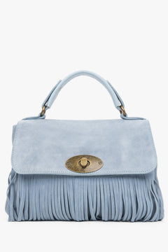 Kleine hellblaue Damen-Handtasche aus edlem italienischem Velours mit Fransen Estro ER00117910.