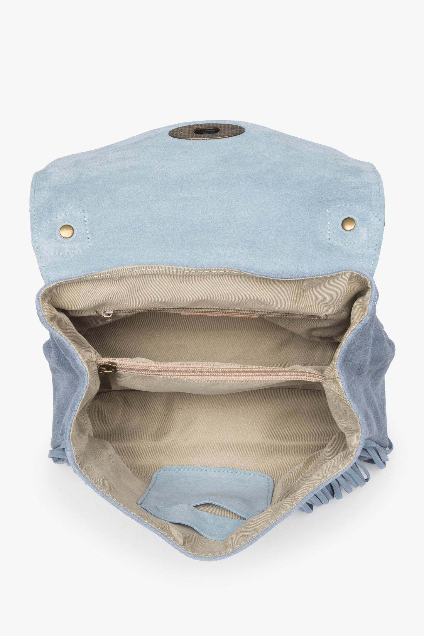 Luxuriöse kleine Handtasche von Estro aus feinem italienischem Naturvelours in einem Blauton.