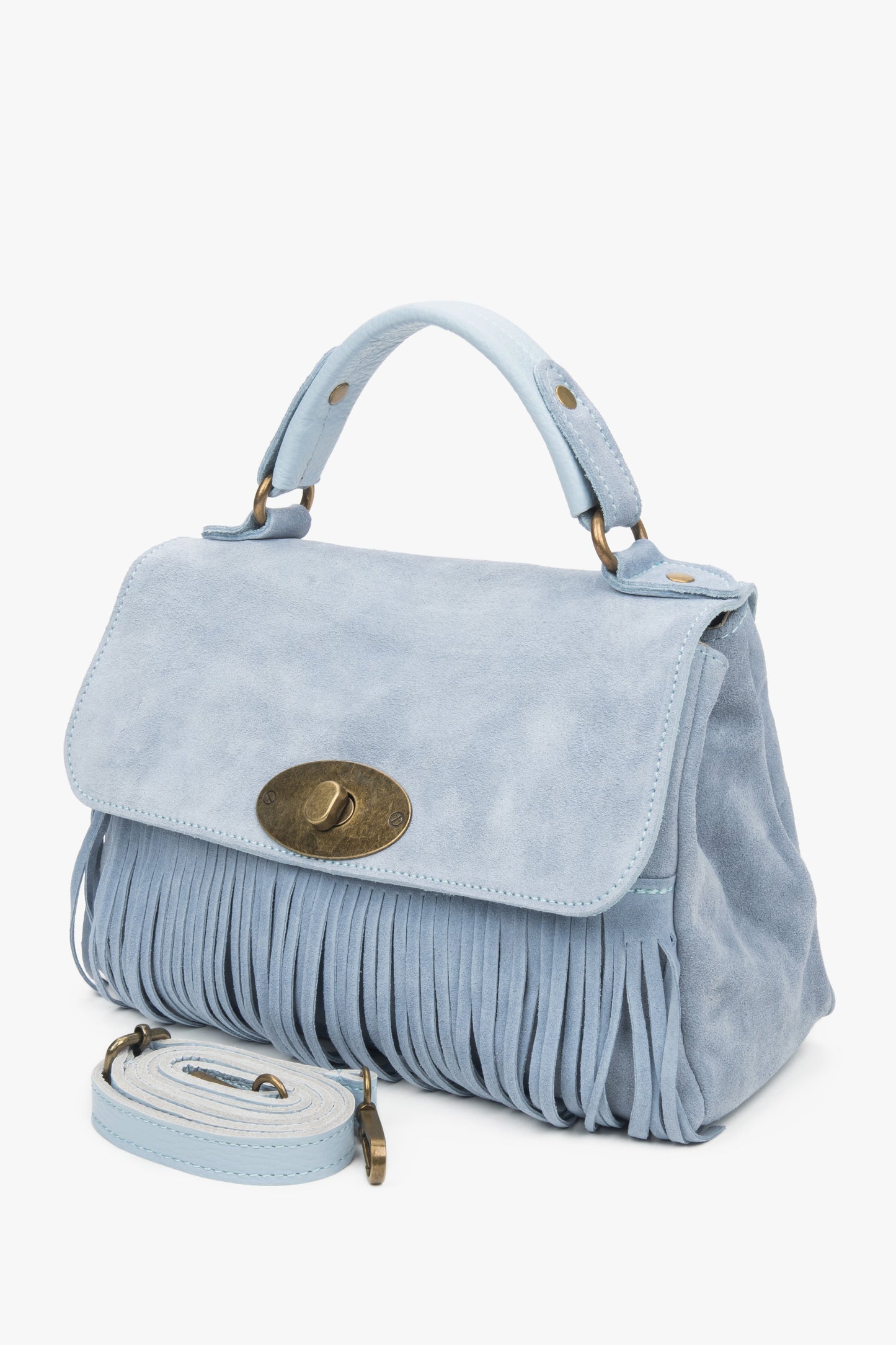 Kleine blaue Damen-Handtasche aus natürlichem Velours.