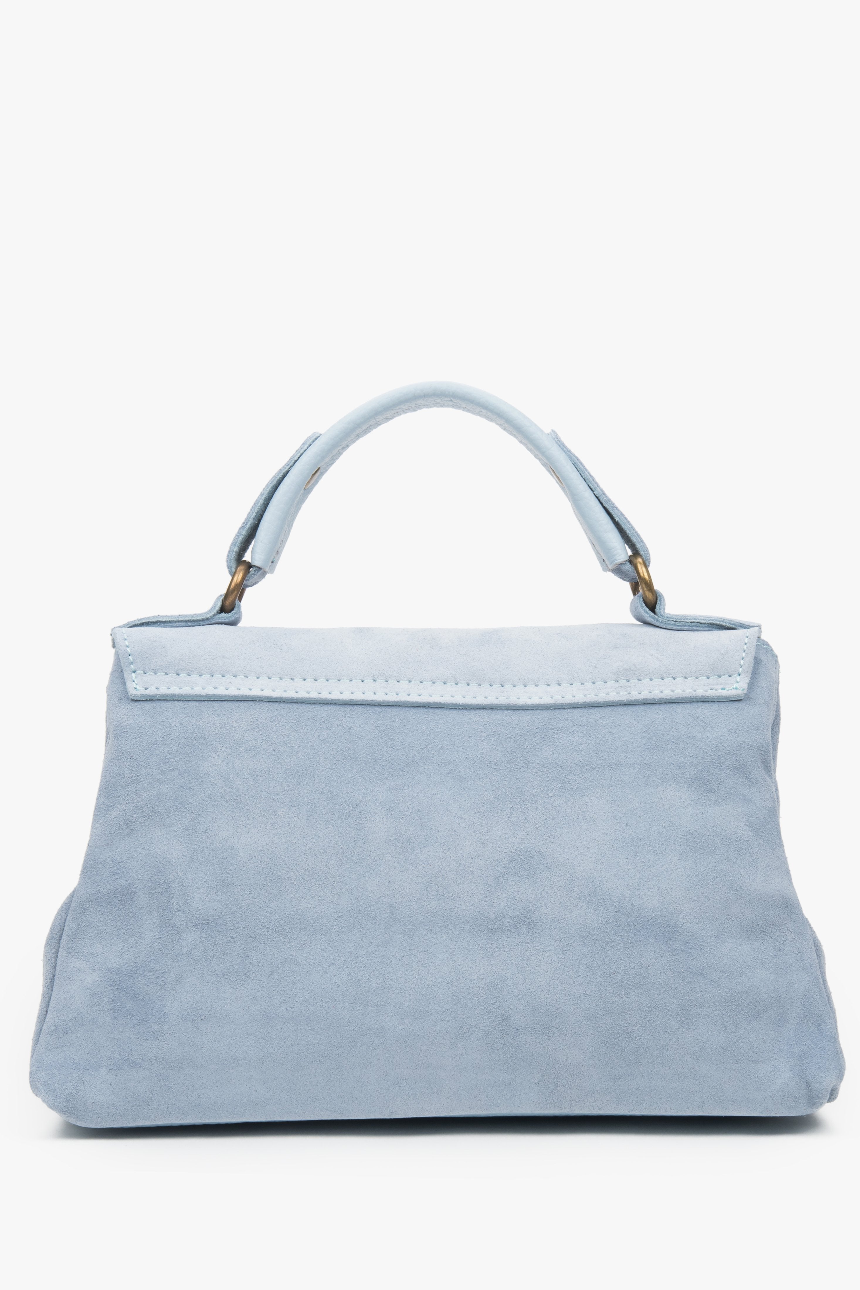 Kleine hellblaue Damen-Handtasche von Estro aus natürlichem Velours.