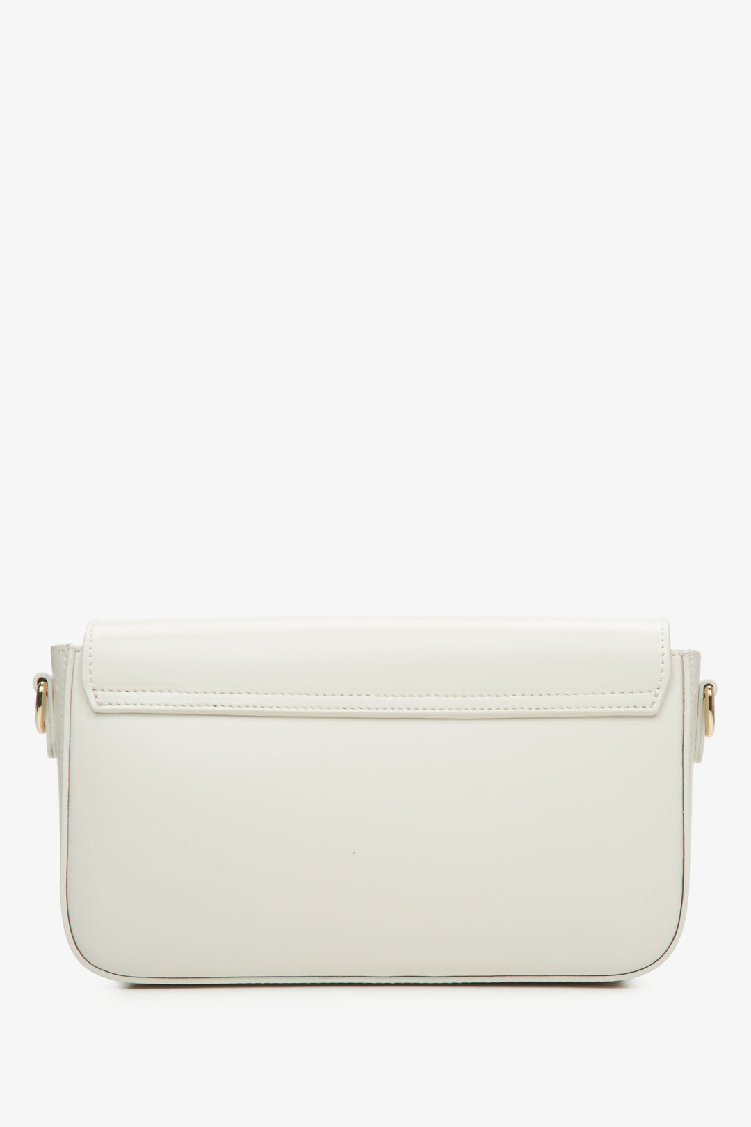 Kleine Damenhandtasche in milchig-beiger Farbe, im Baguette-Stil.