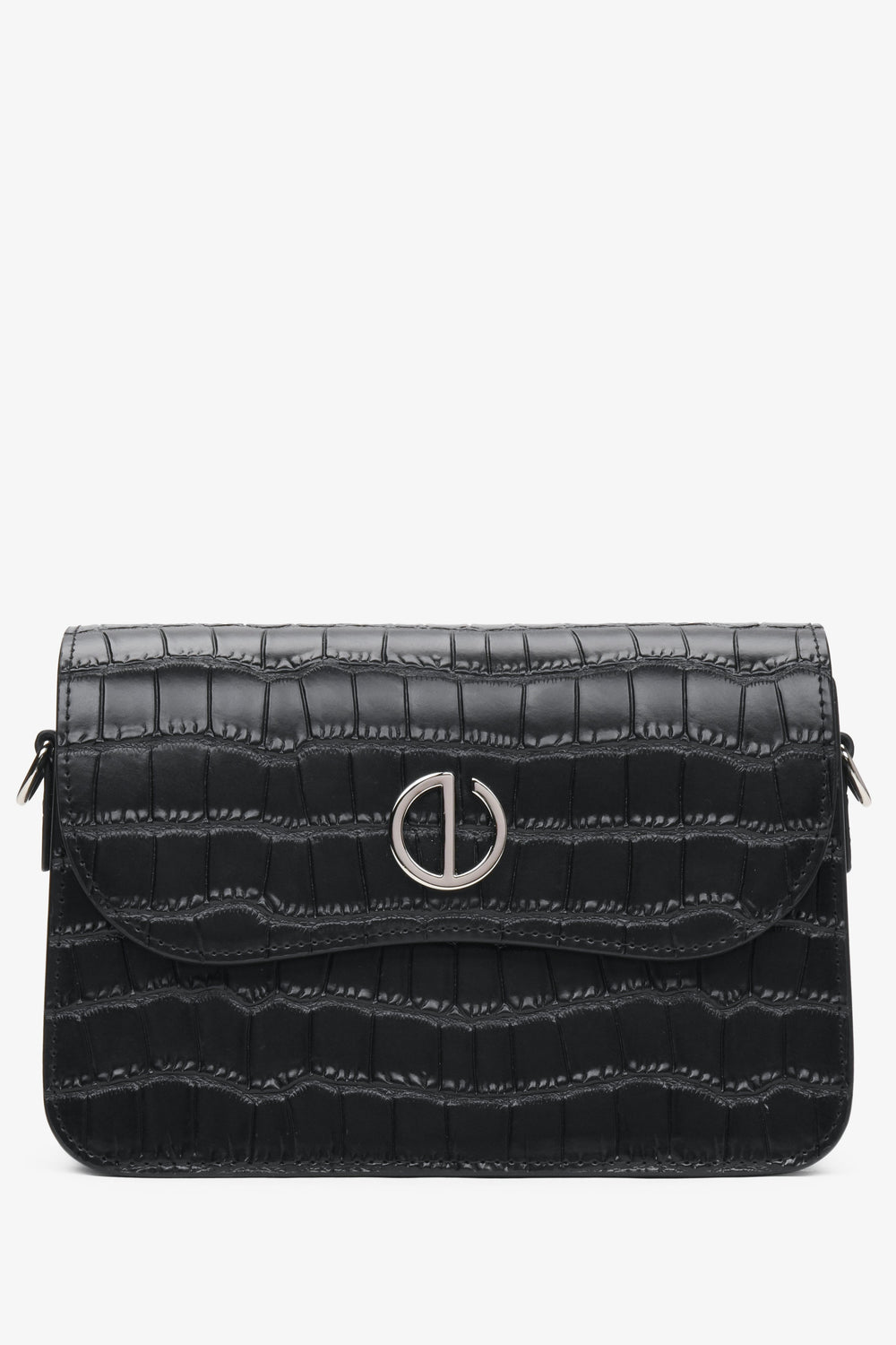 Kleine schwarze Damen-Handtasche aus echtem Leder mit Prägung Estro ER00115963.