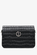 Kleine schwarze Damen-Handtasche aus echtem Leder mit Prägung Estro ER00115963.