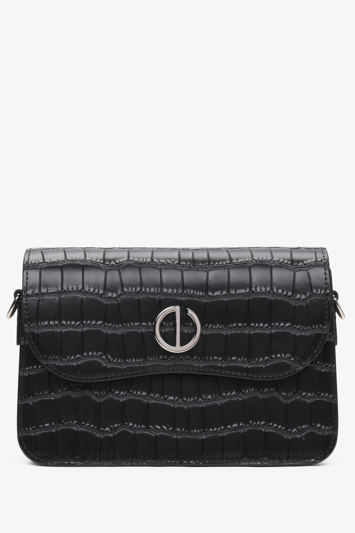 Kleine schwarze Damen-Handtasche aus echtem Leder mit Prägung Estro ER00115963.