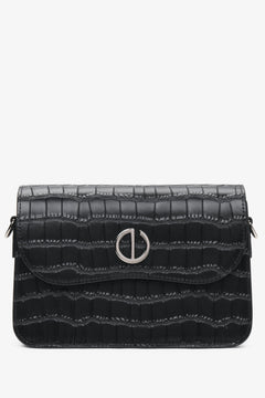 Kleine schwarze Damen-Handtasche aus echtem Leder mit Prägung Estro ER00115963.