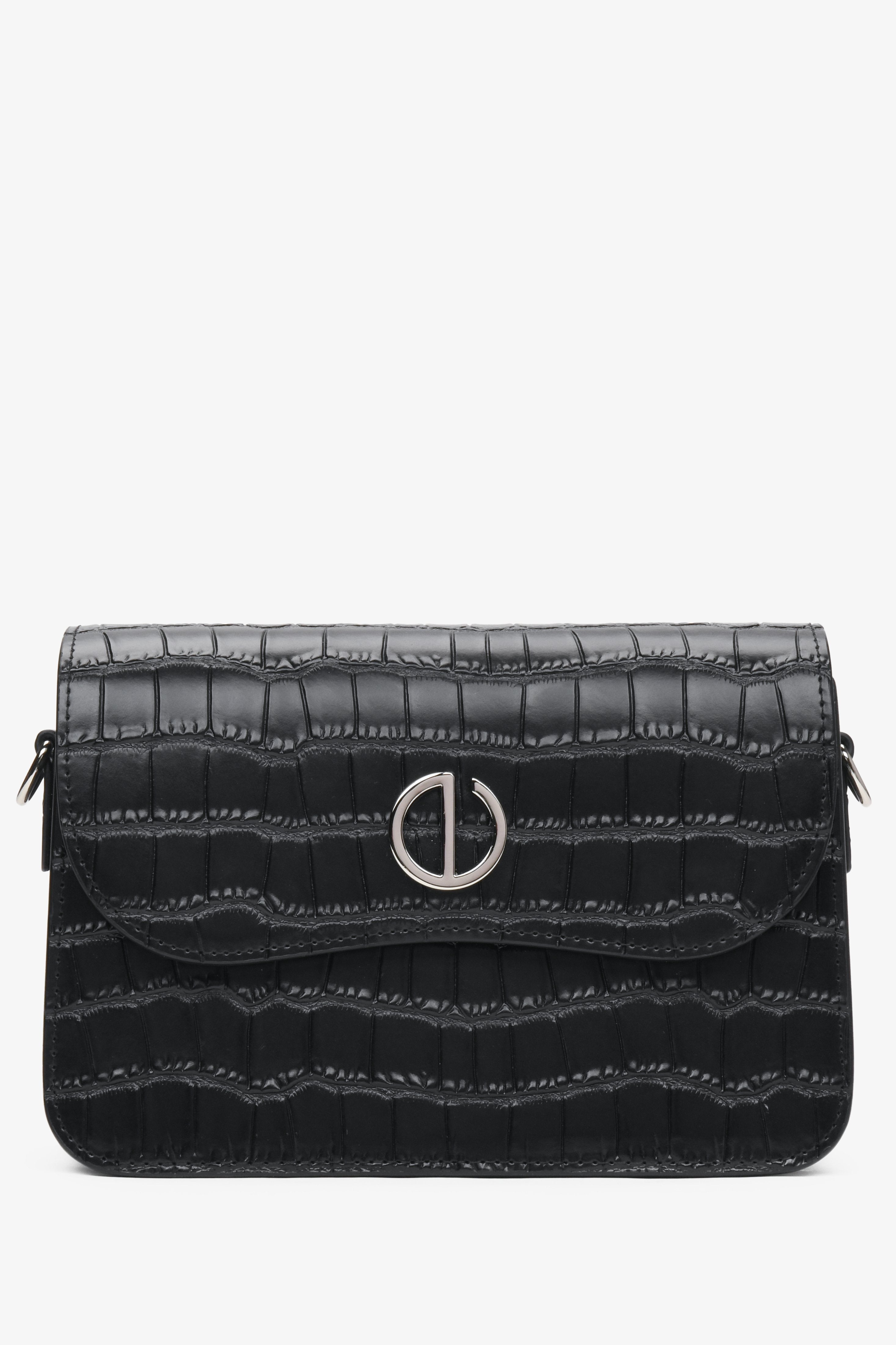 Kleine schwarze Damen-Handtasche aus echtem Leder mit Prägung Estro ER00115963.