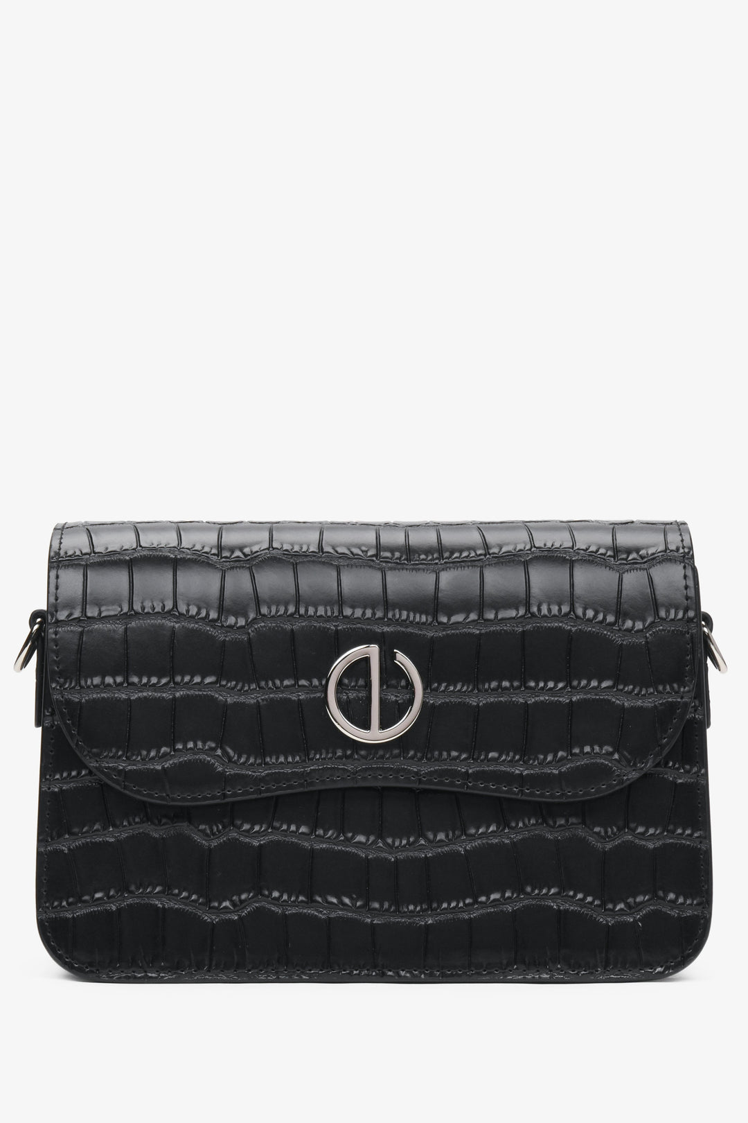 Kleine schwarze Damen-Handtasche aus echtem Leder mit Prägung Estro ER00115963.