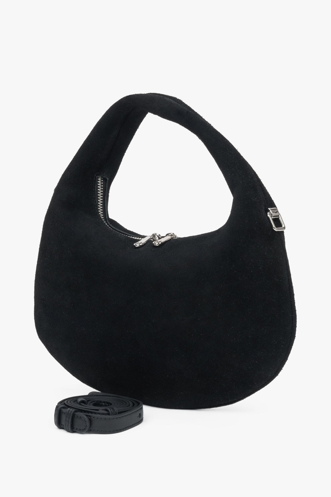 Schwarze Damen-Henkeltasche aus natürlichem Velours.