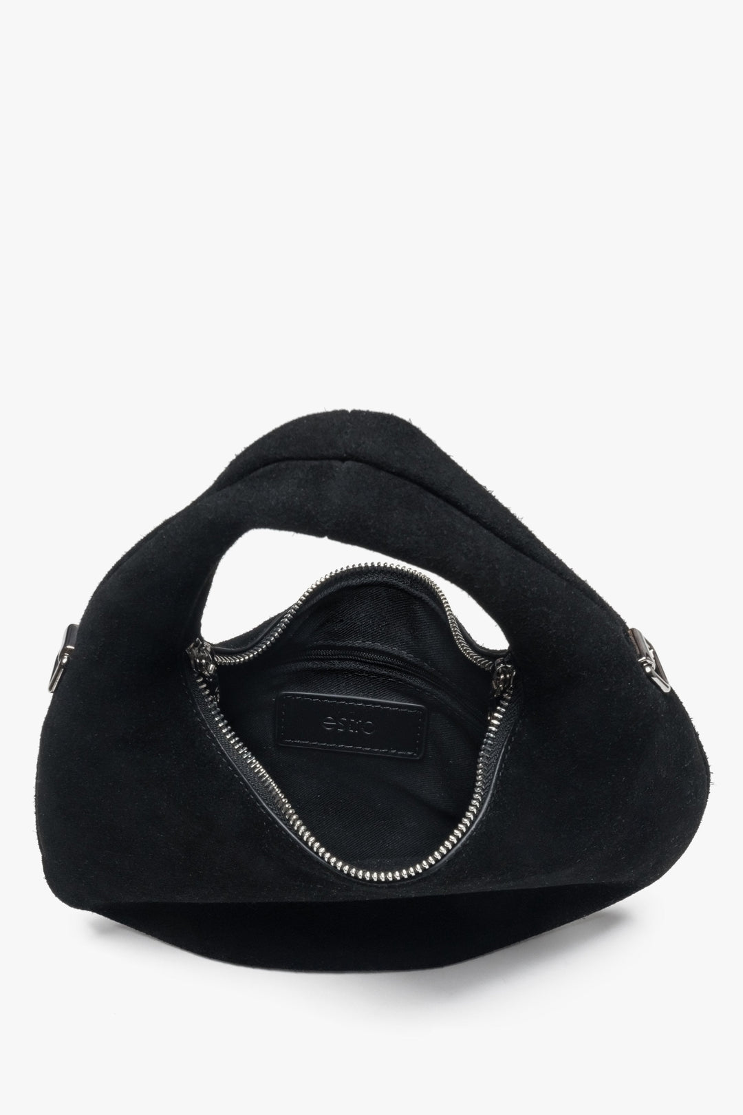 Kleine schwarze Damen-Handtasche von Estro aus natürlichem Velours.