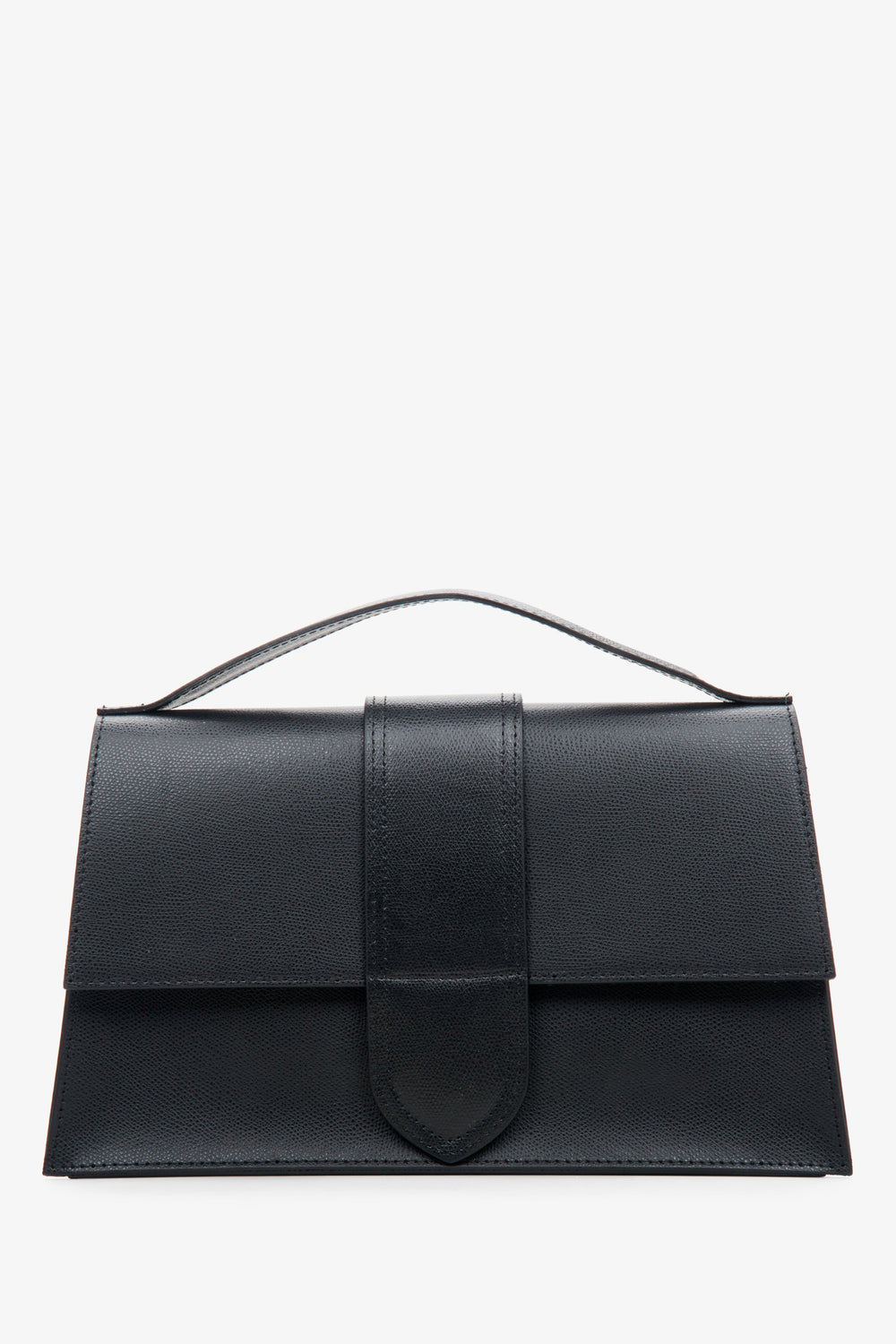 Kleine schwarze Damen-Handtasche aus edlem italienischem Echtleder mit Überschlag Estro ER00114072.