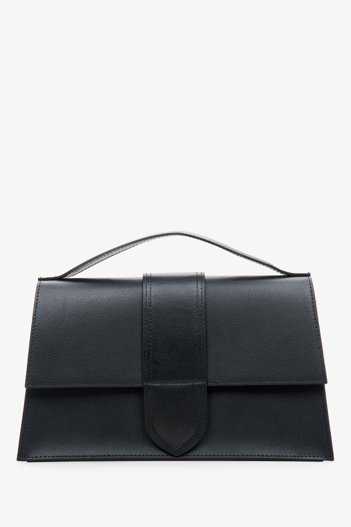 Kleine schwarze Damen-Handtasche aus edlem italienischem Echtleder mit Überschlag Estro ER00114072.