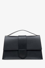 Kleine schwarze Damen-Handtasche aus edlem italienischem Echtleder mit Überschlag Estro ER00114072.