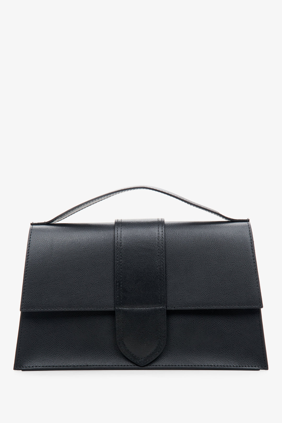 Kleine schwarze Damen-Handtasche aus edlem italienischem Echtleder mit Überschlag Estro ER00114072.