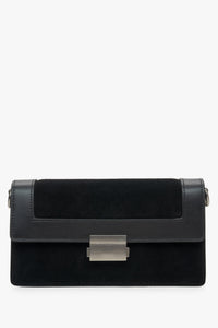 Kleine schwarze Damen-Handtasche aus einem edlen Leder-Velours-Mix mit silberfarbenen Details Estro ER00115769.