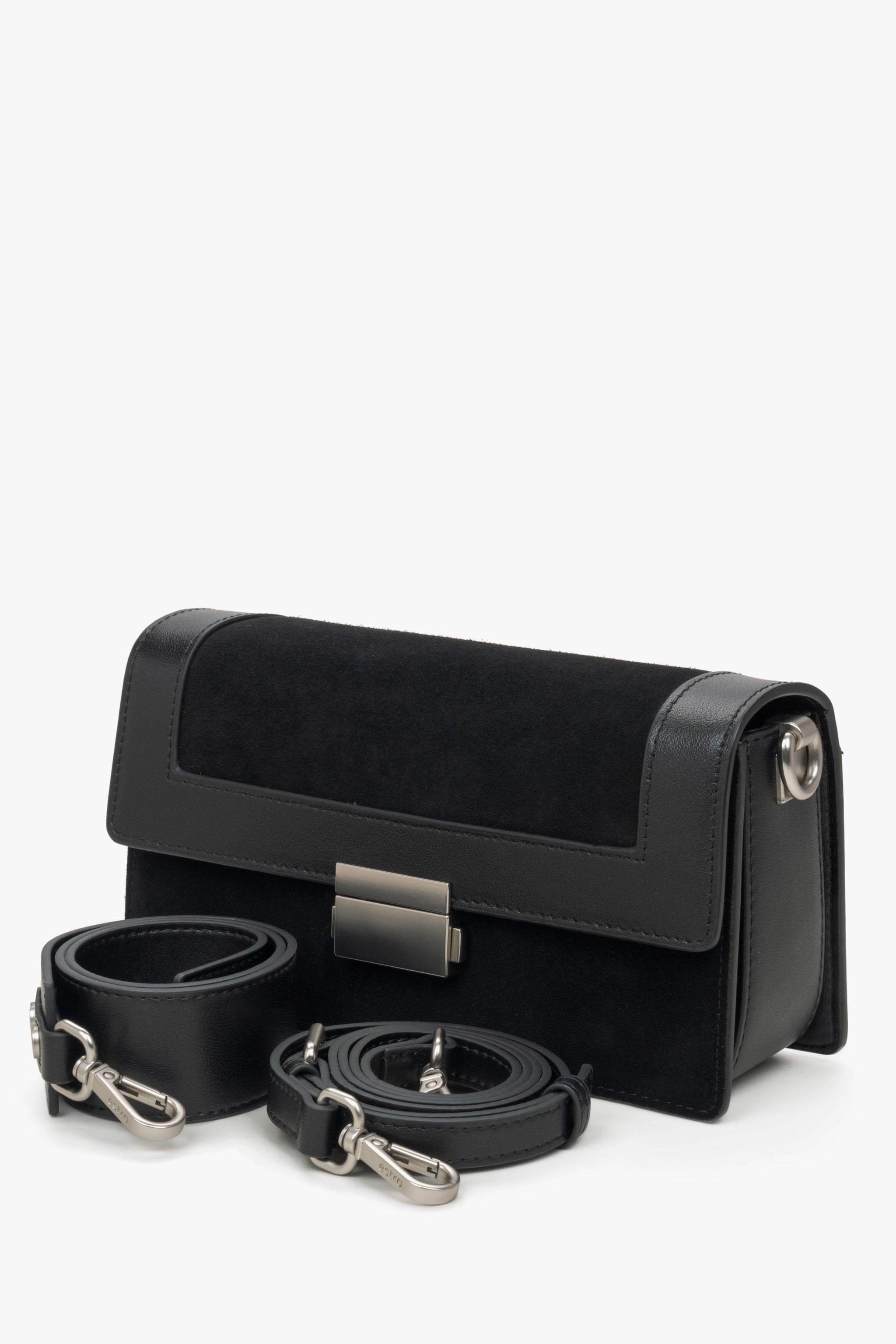 Schwarze Damenhandtasche aus Leder und Velours von Estro.