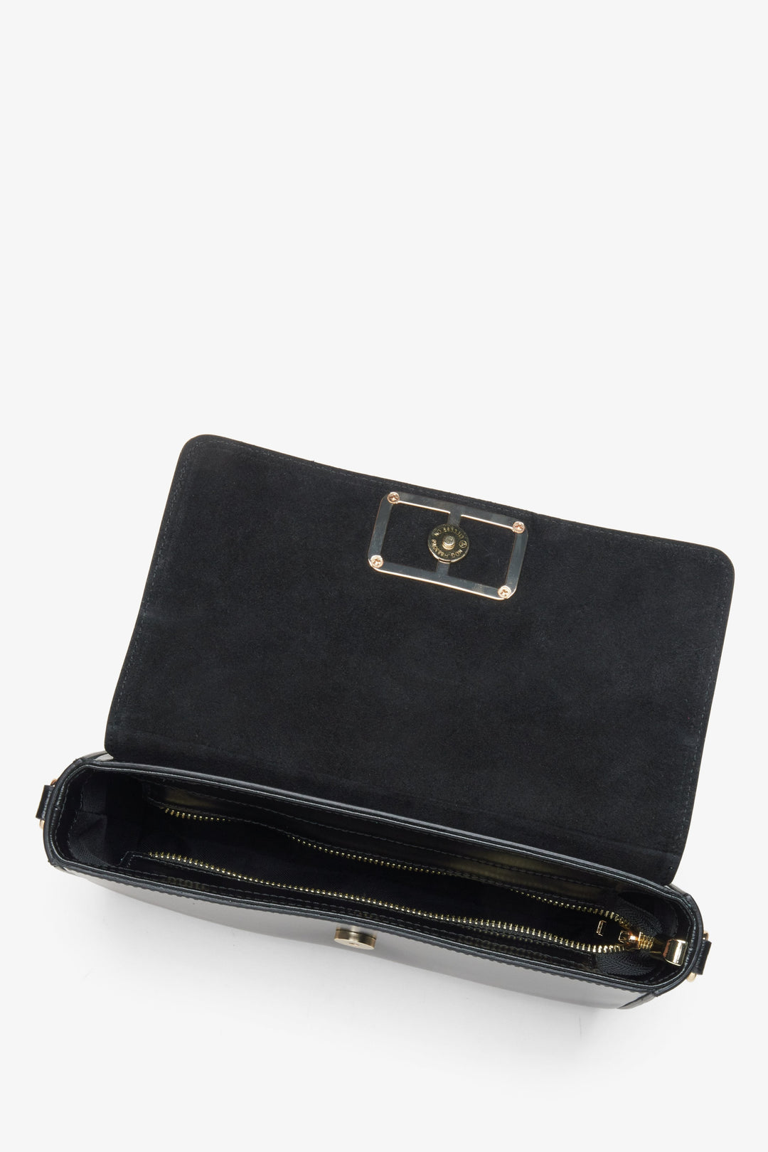 Kleine schwarze Damenhandtasche im Baguette-Stil entworfen.