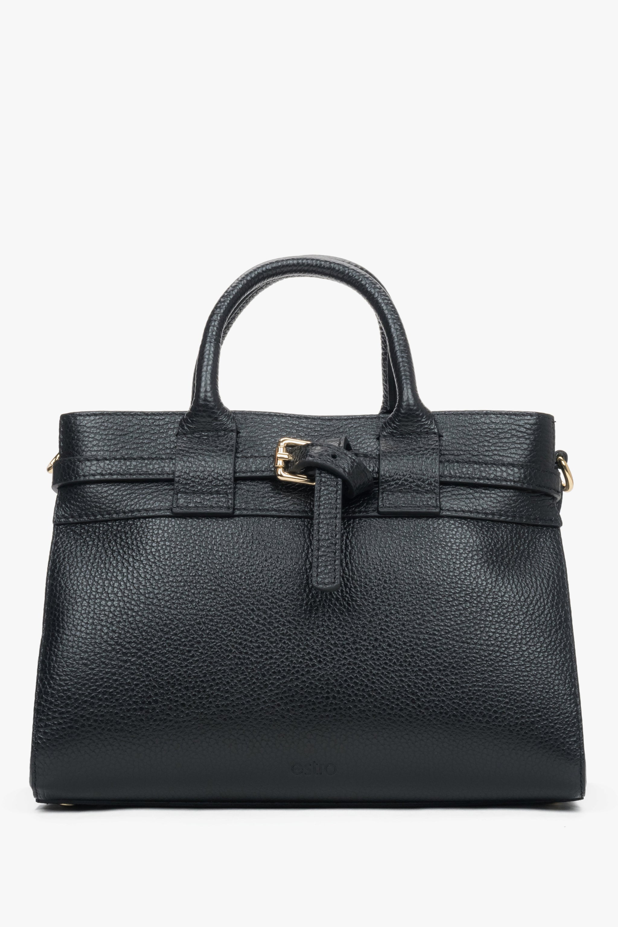 Rückansicht der kleinen schwarzen Damen-Henkeltasche aus italienischem Leder.