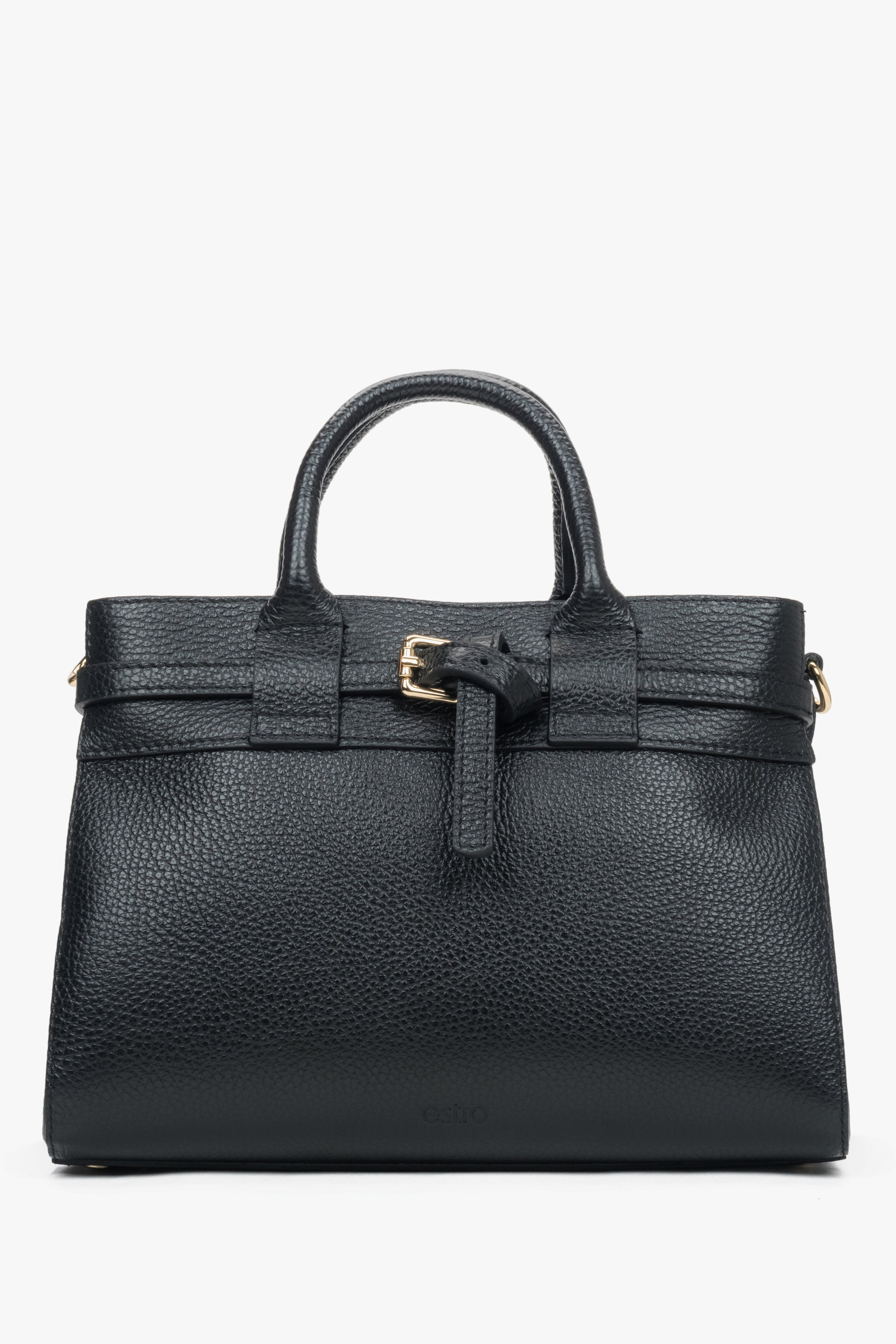 Rückansicht der kleinen schwarzen Damen-Henkeltasche aus italienischem Leder.