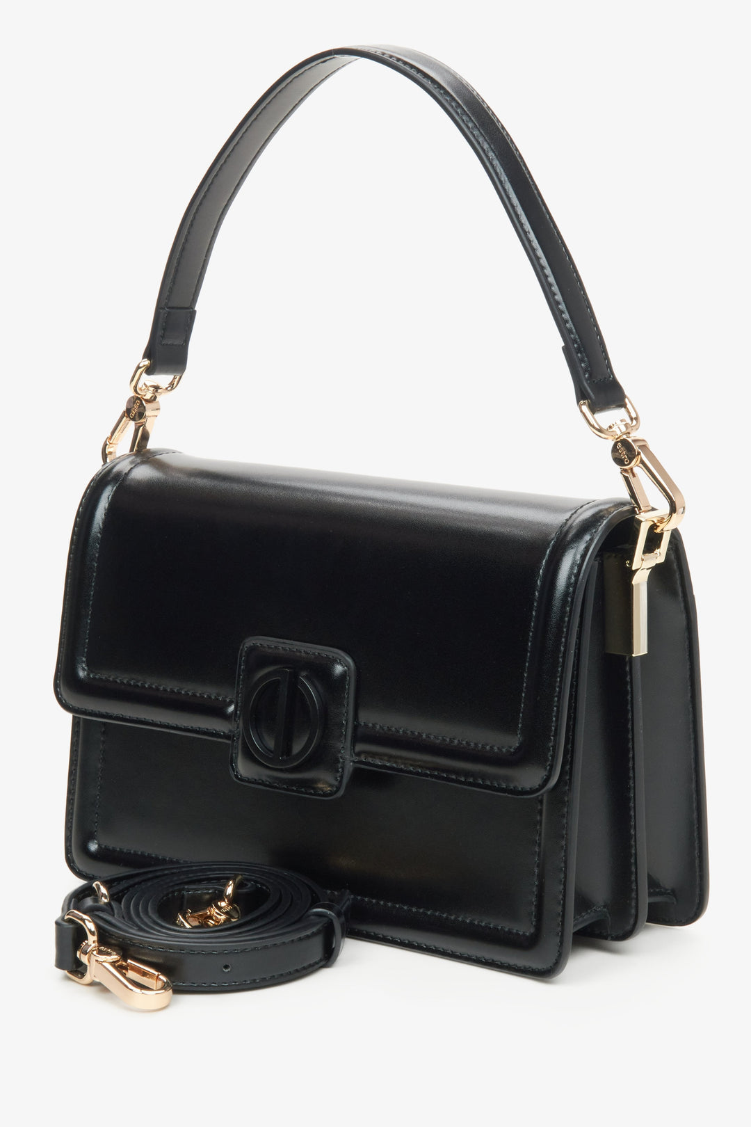 Schwarze Damen-Lederschultertasche von Estro.