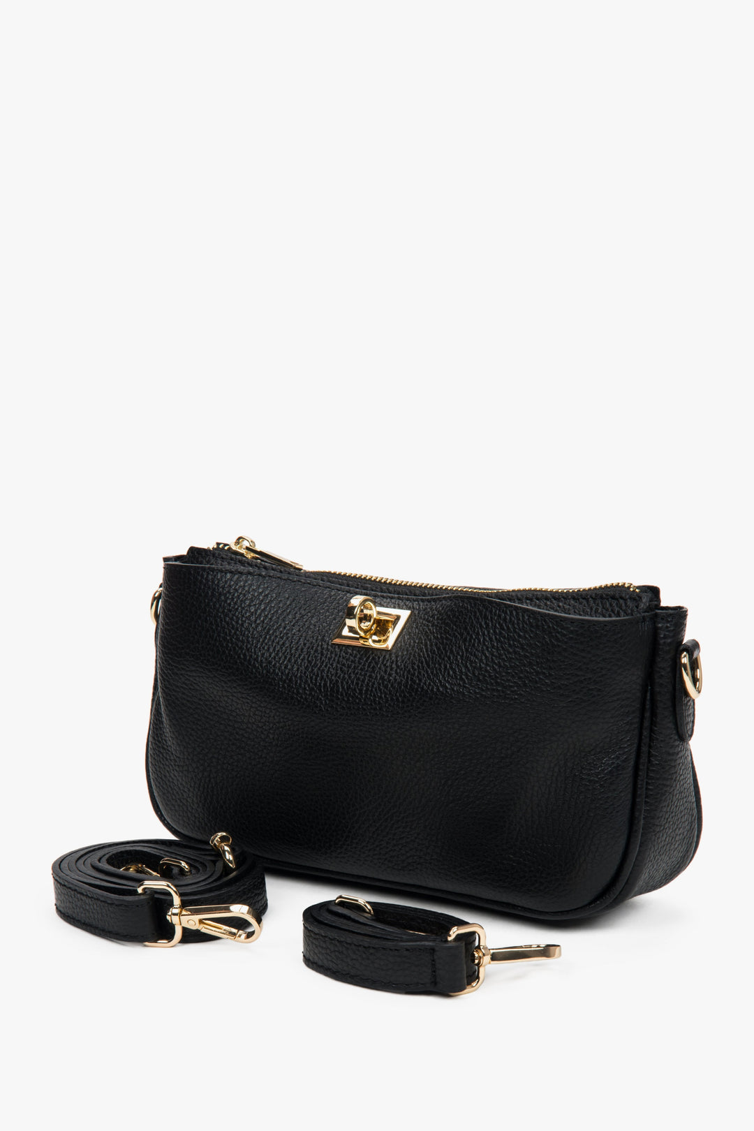 Kleine schwarze italienische Leder-Umhängetasche für Damen Estro ER00117429