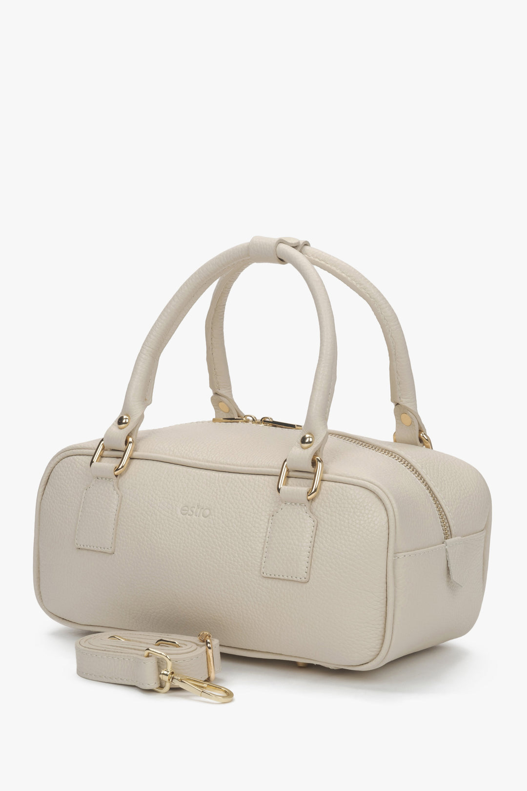Beige kleine Tote-Tasche aus italienischem Leder – mit Schulterriemen.