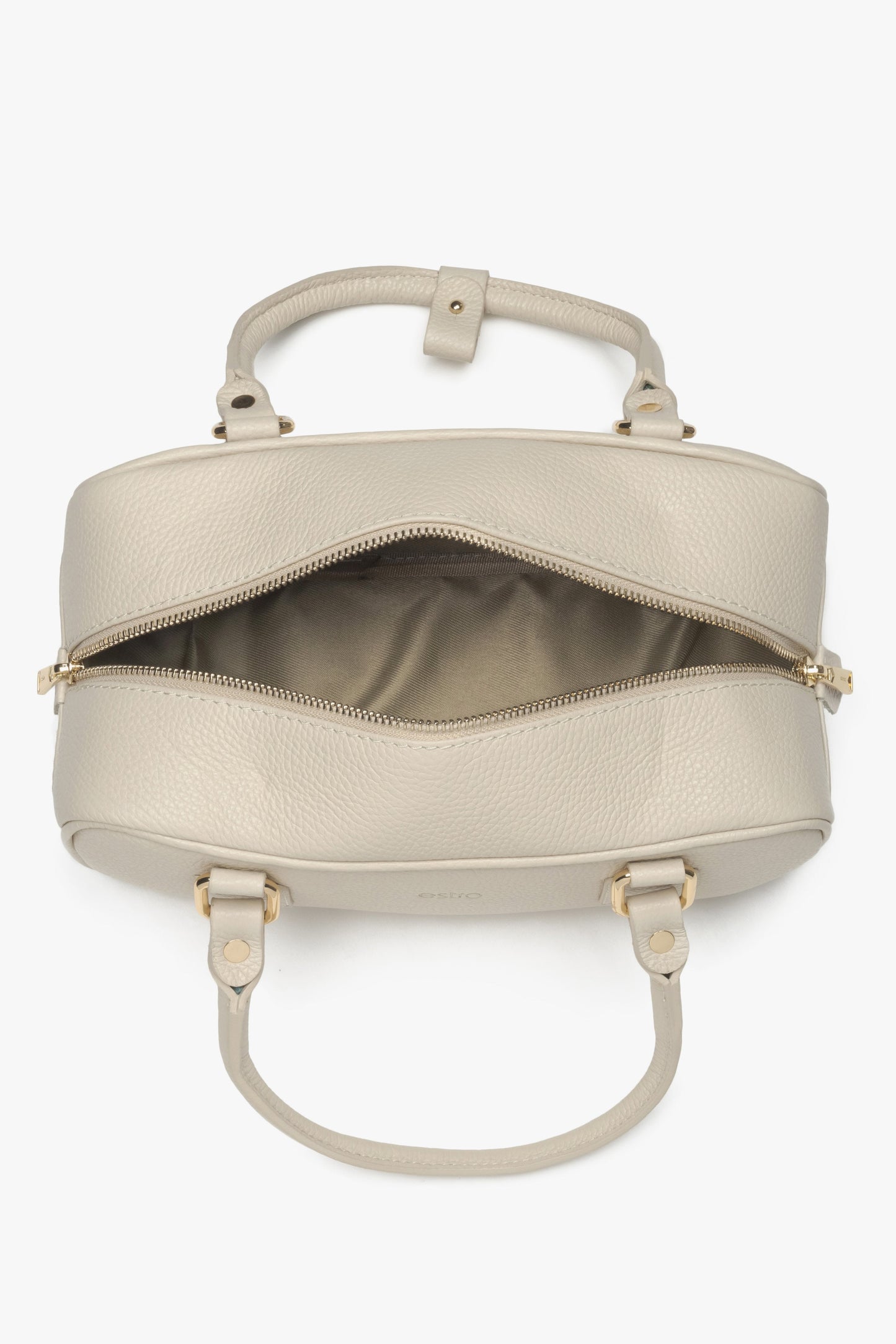 Damen-Tote-Tasche aus beige italienischem Leder – klein, elegant, Estro – Innenansicht der Tasche.