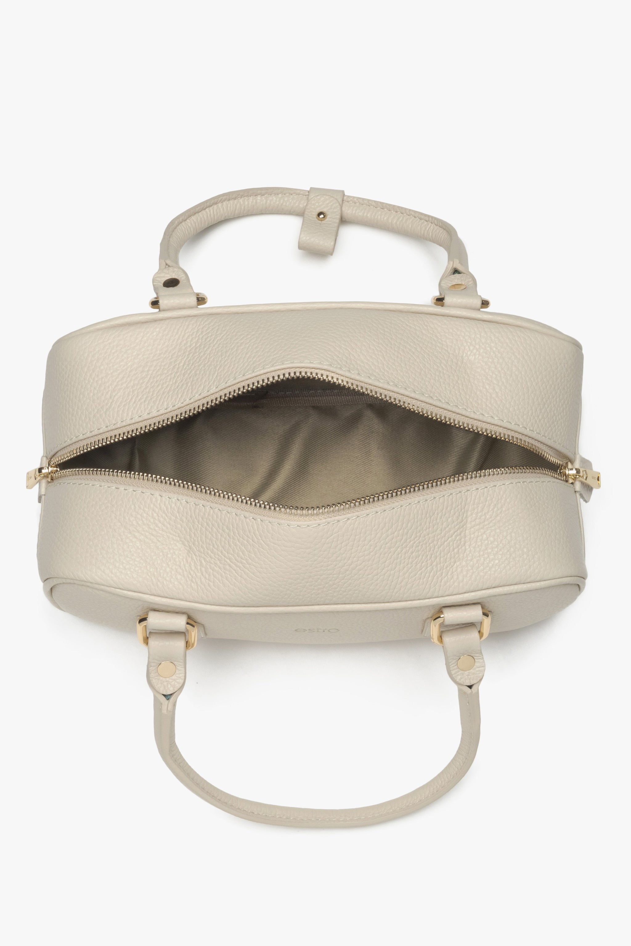 Damen-Tote-Tasche aus beige italienischem Leder – klein, elegant, Estro – Innenansicht der Tasche.