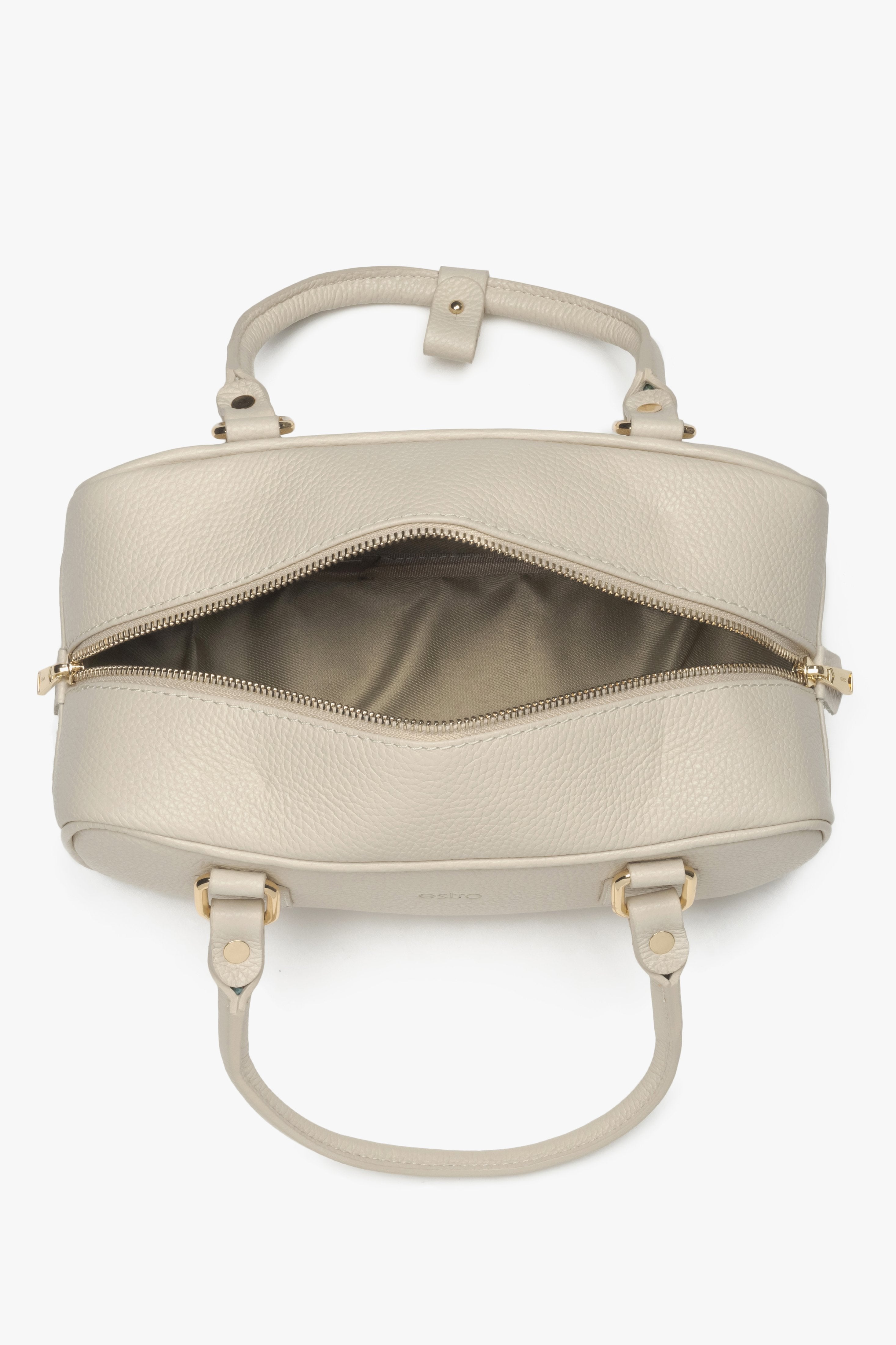 Damen-Tote-Tasche aus beige italienischem Leder – klein, elegant, Estro – Innenansicht der Tasche.