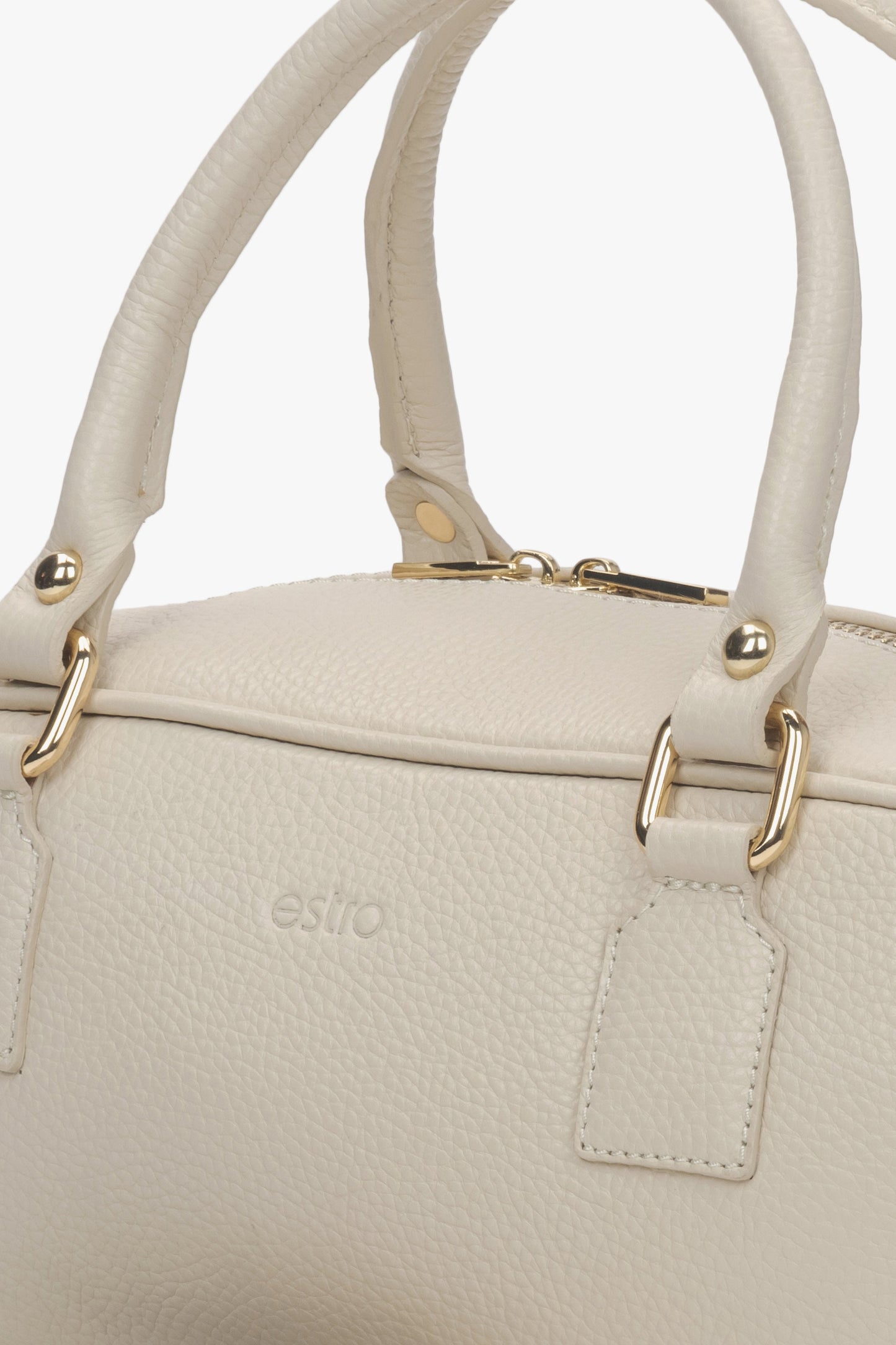 Estro – kleine Damen-Tote-Tasche aus beigem italienischem Leder – Detailaufnahme.