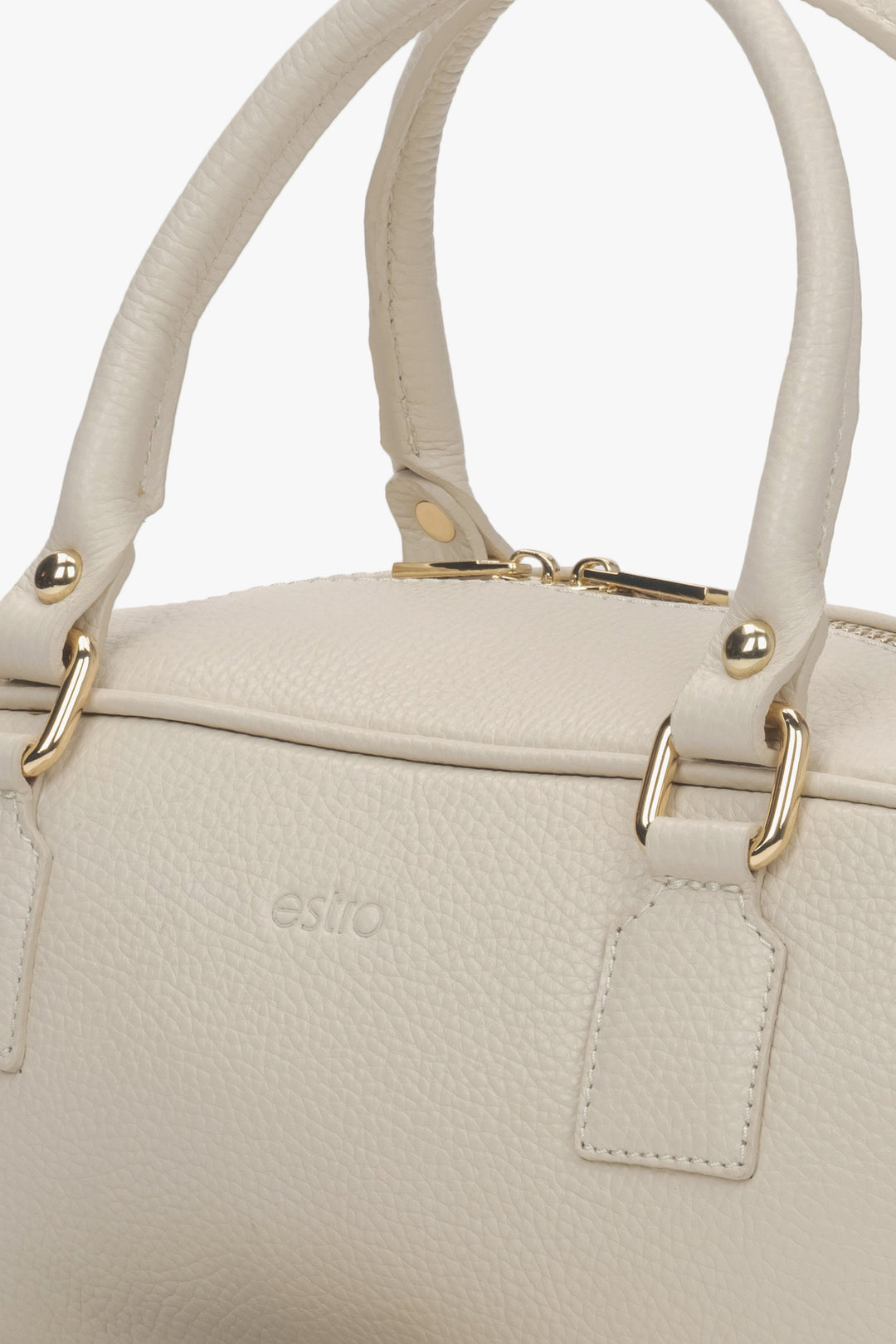 Estro – kleine Damen-Tote-Tasche aus beigem italienischem Leder – Detailaufnahme.