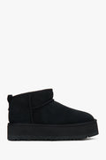 Kurze schwarze Damen-Schneestiefel aus echtem Velours mit warmem Fellfutter Estro ER00117611.